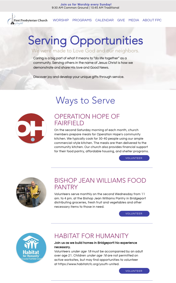 Serving Opportunities page